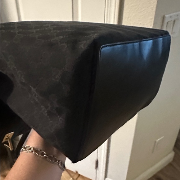 GUCCI 🖤 Black Monogram GG Canvas Vintage Tote black-gold 16x15x6 inch Authentic - Picture 4 of 11